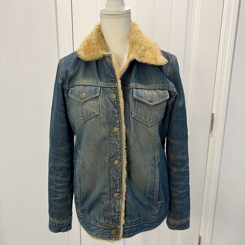 Cole B Country Denim Quilt Lined Faux Fur Trim Jacket Women's Size Medium Blue - Picture 3 of 16